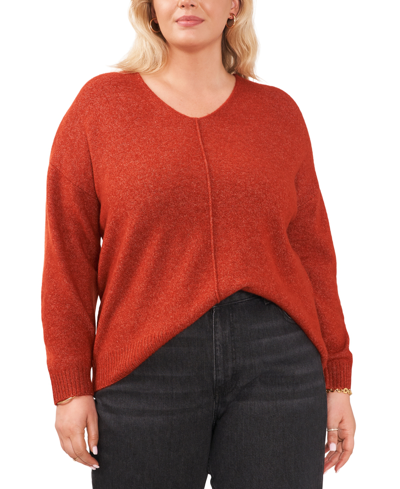 Shop Vince Camuto Plus Size Cozy V-neck Long Sleeve Sweater In Rust