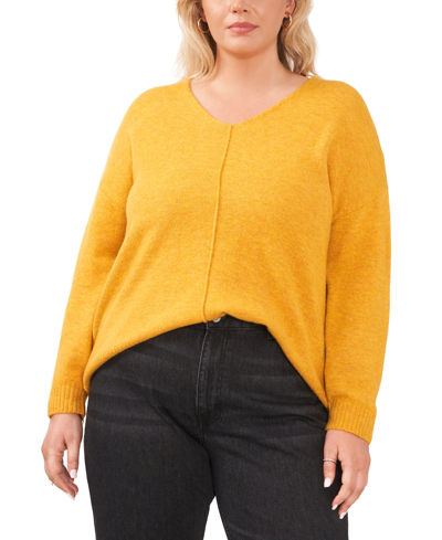 Shop Vince Camuto Plus Size Cozy V-neck Long Sleeve Sweater In Amber