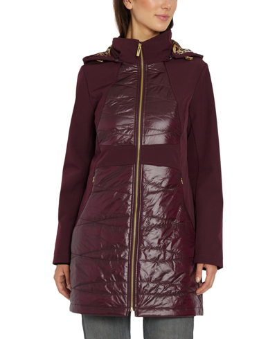 Shop Via Spiga Women's Hooded Mixed-media Raincoat In Wine