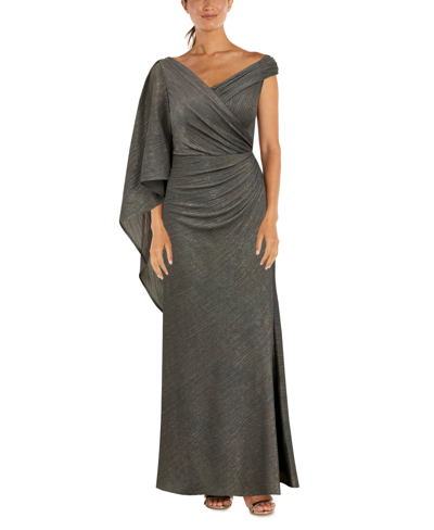 Shop Nightway Women's Metallic Ruched Draped-detail Gown In Platinum