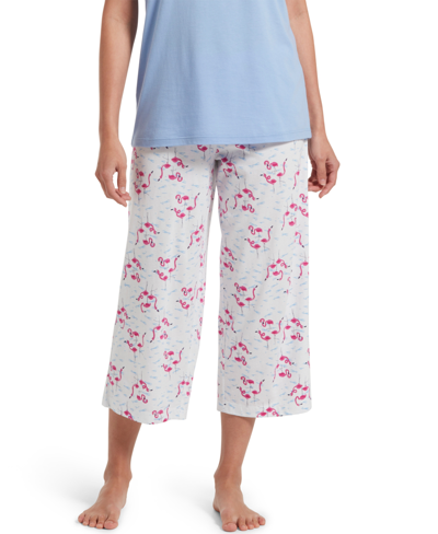 Shop Hue Women's Sleepwell Printed Knit Capri Pajama Pant Made With Temperature Regulating Technology In Flamingo