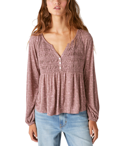 Shop Lucky Brand Women's Floral-print Smocked Top In Mauve Multi