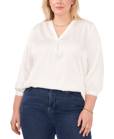 Shop Vince Camuto Plus Size Jacquard Patterned Blouse In New Ivory