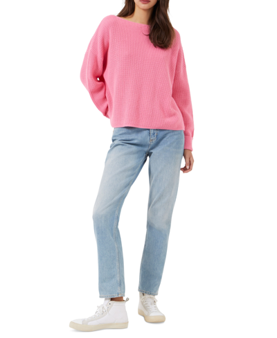 Shop French Connection Millie Mozart Cotton Waffle-knit Sweater In Aurora Pink