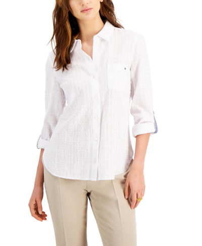 Shop Tommy Hilfiger Women's Roll Tab Button Down Blouse In Bright White