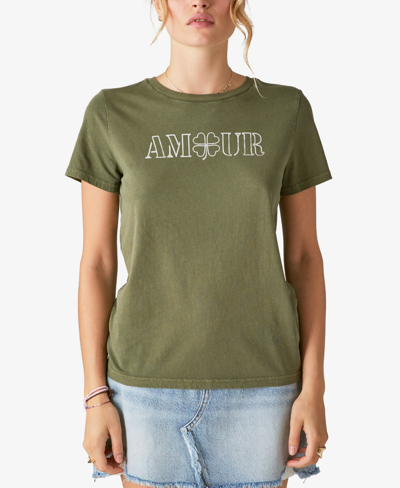 Shop Lucky Brand Women's Amour Stencil Cotton Crewneck Tee In Winter Moss