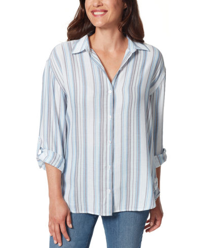 Shop Gloria Vanderbilt Women's Amanda Tonal-striped Button-front Shirt In Screen Stripe Pale Sky