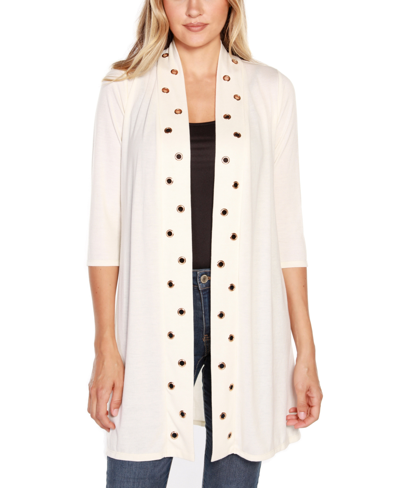 Shop Belldini Grommet-trim Open-front Cardigan In Ivory/gold-tone