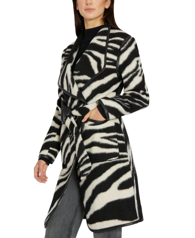 Shop Via Spiga Women's Animal-print Wrap Coat In Black/white Zebra
