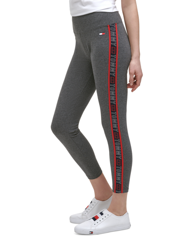 Tommy Hilfiger Sport Logo-trim 7/8 Length Leggings In Gray