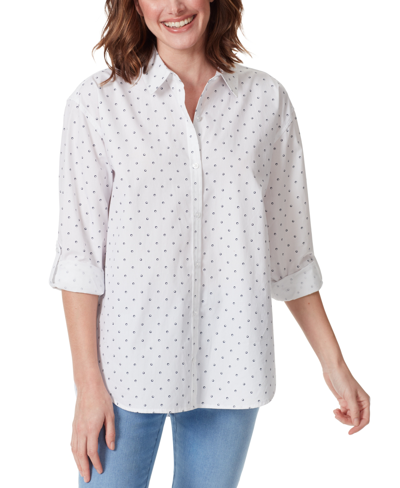Shop Gloria Vanderbilt Women's Amanda Printed Button-front Shirt In Vintage White Polka Dot