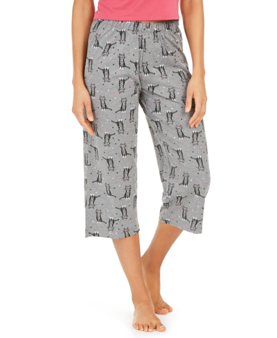Shop Hue Women's Sleepwell Printed Knit Capri Pajama Pant Made With Temperature Regulating Technology In Med Grey Heather