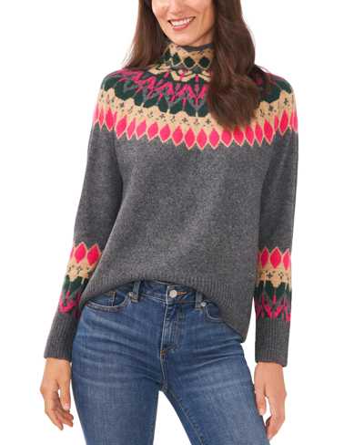 Shop Cece Women's Fair Isle Long Sleeve Sweater In Med Heather Grey