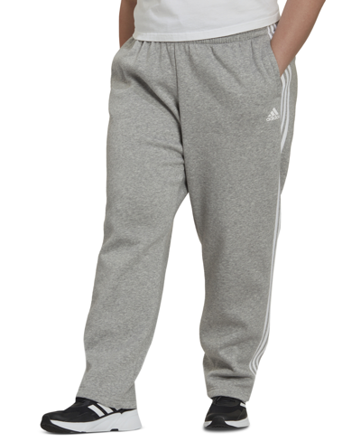 Shop Adidas Originals Adidas Plus Size Three-stripe Pull-on Pants In Medium Grey Heather/white/mgh Solid Grey