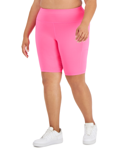 Shop Id Ideology Plus Size Pull-on Bicycle Shorts, Created For Macy's In Molten Pink
