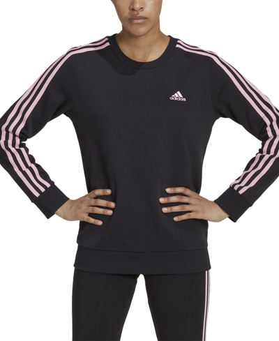 amplitude mode Et kors Adidas Originals Adidas Women's 3-stripe Cotton Fleece Crewneck Sweatshirt  In Black/true Pink | ModeSens