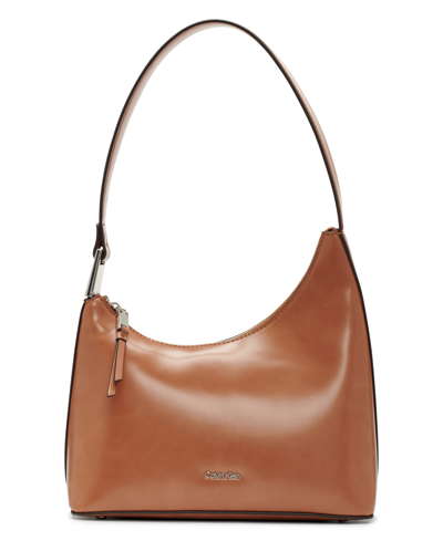 Shop Calvin Klein Women's Holly Asymmetrical Top Zipper Shoulder Bag In Caramel