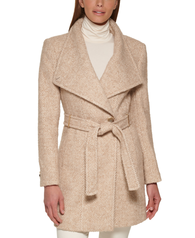 Calvin Klein Women's Asymmetrical Belted Wrap Coat, Created For Macy's In  Tan Ivory | ModeSens