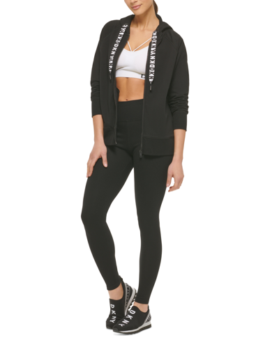 Dkny Sport Women's Logo-drawstring Fleece Full-zip Hoodie In Black
