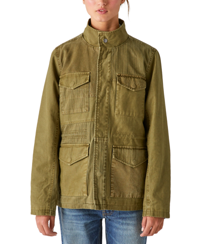 Shop Lucky Brand Women's Twill Stand-collar Utility Jacket In Olive