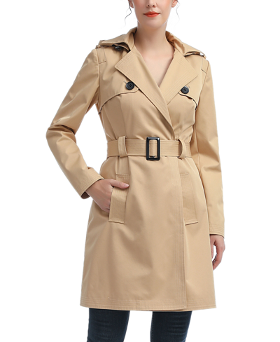 Shop Kimi & Kai Women's Angie Water Resistant Hooded Trench Coat In Tan