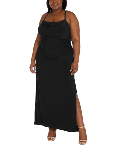 Shop Morgan & Company Trendy Plus Size Long Draped-front Dress In Black