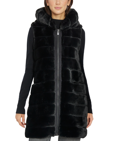 Shop Via Spiga Women's Grooved Hooded Faux-fur Vest In Black