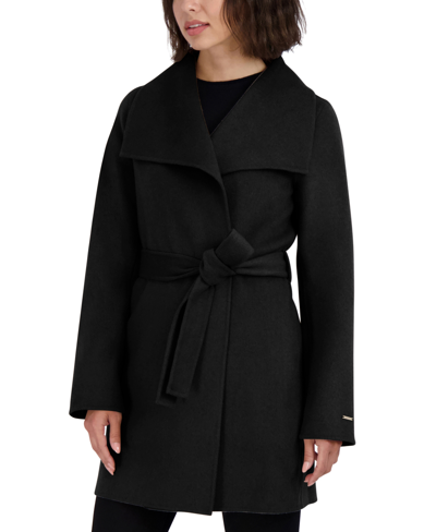 Shop Tahari Women's Doubled-faced Wool Blend Wrap Coat In Black