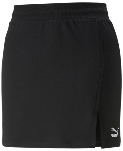 Shop Puma Women's Classics Cotton Terry Fleece Pull-on Skirt In  Black