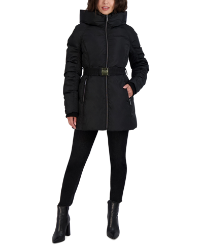 Laundry By Shelli Segal Women s Belted Hooded Puffer Coat In Black