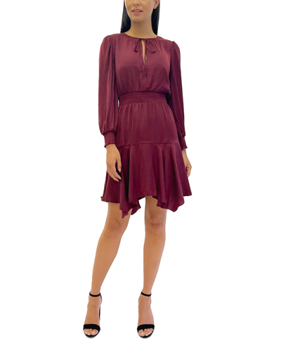 Shop Sam Edelman Women's A-line Tie-neck Smocked Mini Dress In Burgundy
