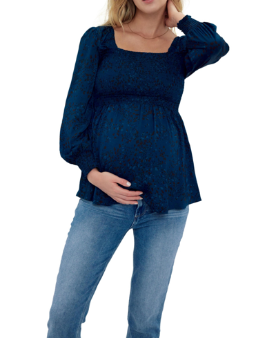 Shop Ingrid & Isabel Women's Maternity Everywear Smocked Top In Abstract Animal Blue