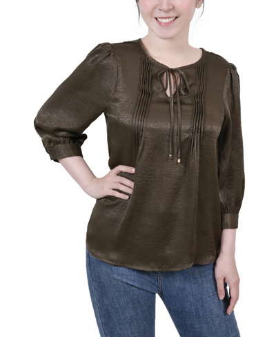 Ny Collection Womens Satin Pleated Blouse In Olive