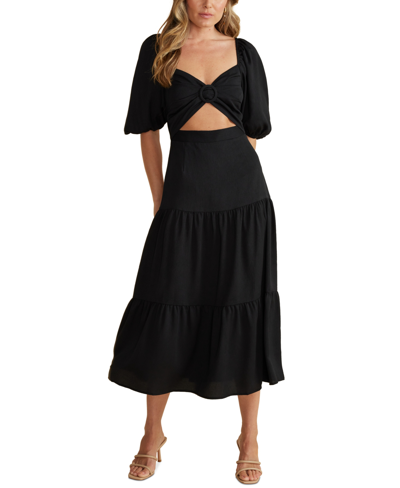 Shop Minkpink Women's Audrey Cutout Puff-sleeve Midi Dress In Black