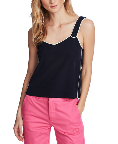 Shop Court & Rowe Women's Contrast-piped V-neck Tank Top In Blue Night