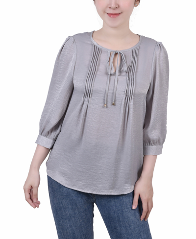 Ny Collection Women's Elbow Sleeve Satin Blouse In Light Gray