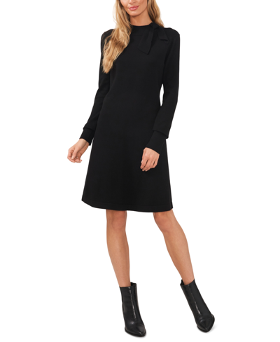 Shop Cece Women's Mock Neck Long Sleeve Sweater Bow Tie Neck Dress In Rich Black