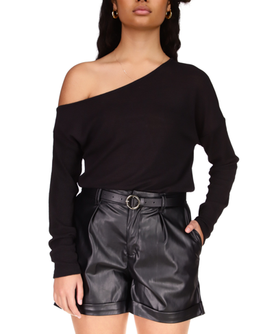 Shop Sanctuary Women's Love Sign Asymmetric Long-sleeve Top In Black
