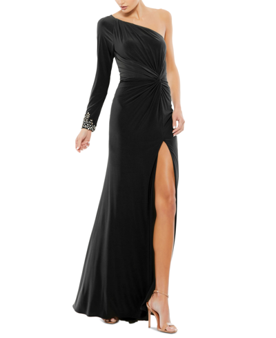 Shop Mac Duggal Women's Asymmetrical Embellished-cuff Gown In Black