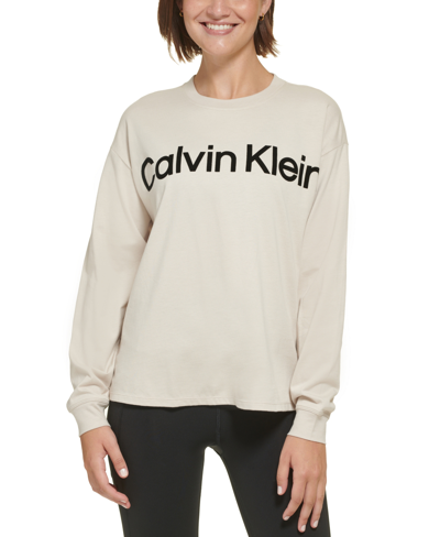 Calvin Klein Performance Women's Cotton Logo Sweatshirt In Chalk | ModeSens