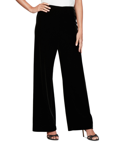 Shop Alex Evenings Women's Velvet Flat-front Pull-on Pants In Black