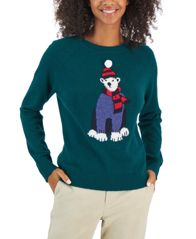 Shop Tommy Hilfiger Women's Polar-bear-graphic Sweater In Forest