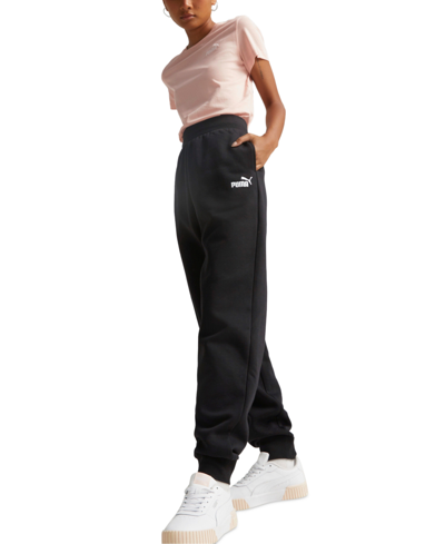 Shop Puma Women's Embroidered-logo High-waist Fleece Sweatpant Jogger In  Black