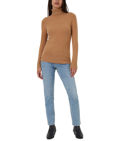 Shop French Connection Women's Long-sleeve Turtleneck Top In Camel Mel