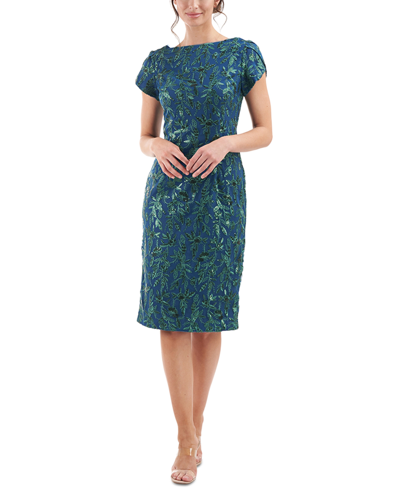 Shop Js Collections Women's Fiona Embroidered Sheath Dress In Cobalt Kelly Green