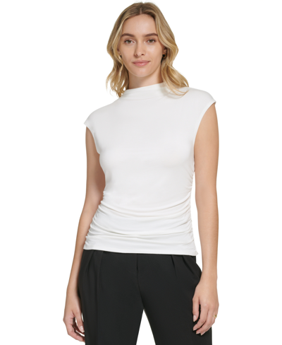Shop Calvin Klein Women's X-fit Sleeveless Mock Neck Top In Cream