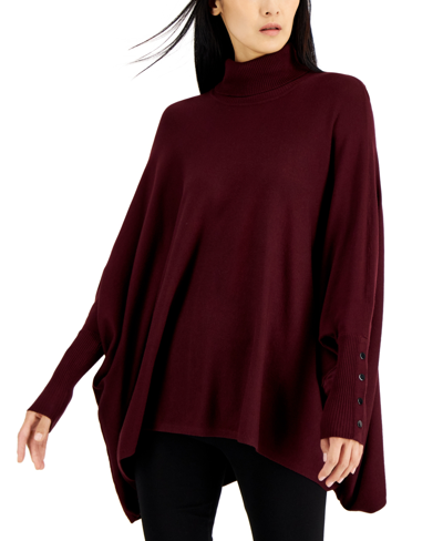 Shop Alfani Women's Turtleneck Poncho Sweater, Created For Macy's In Rich Malbec