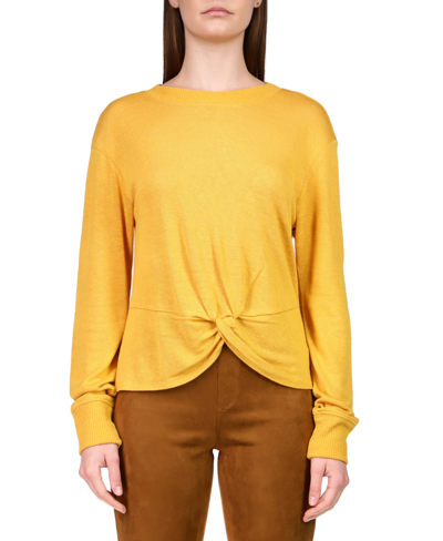 Shop Sanctuary Women's Knotted-front Long-sleeve Knit Top In Aged Scotch