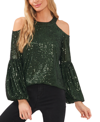 Shop Cece Women's Sequined Cold-shoulder Blouse In Pine Green