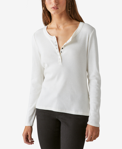 Shop Lucky Brand Ribbed Snap Henley In Egret